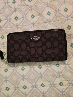 Coach Black Signature Zip Around Wallet